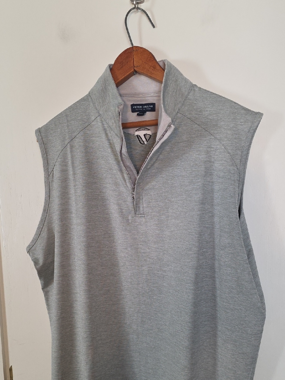 Peter Millar Light Heather Grey Large Quarter-Zip Golf Vest With TaylorMade